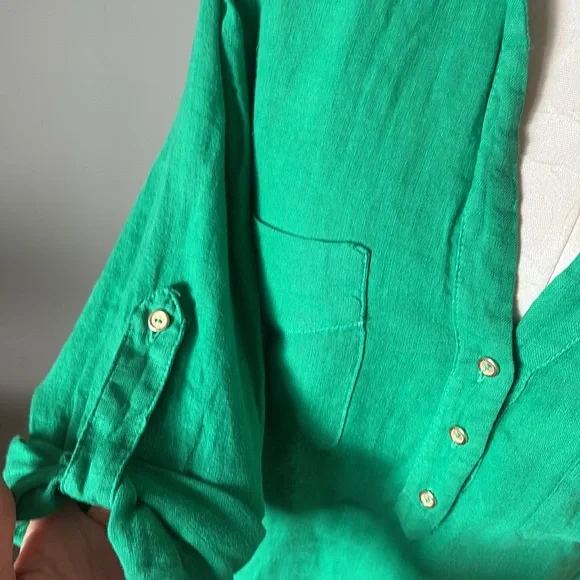 Zara Green Linen Button-Up Women's Shirt - Picture 7 of 12
